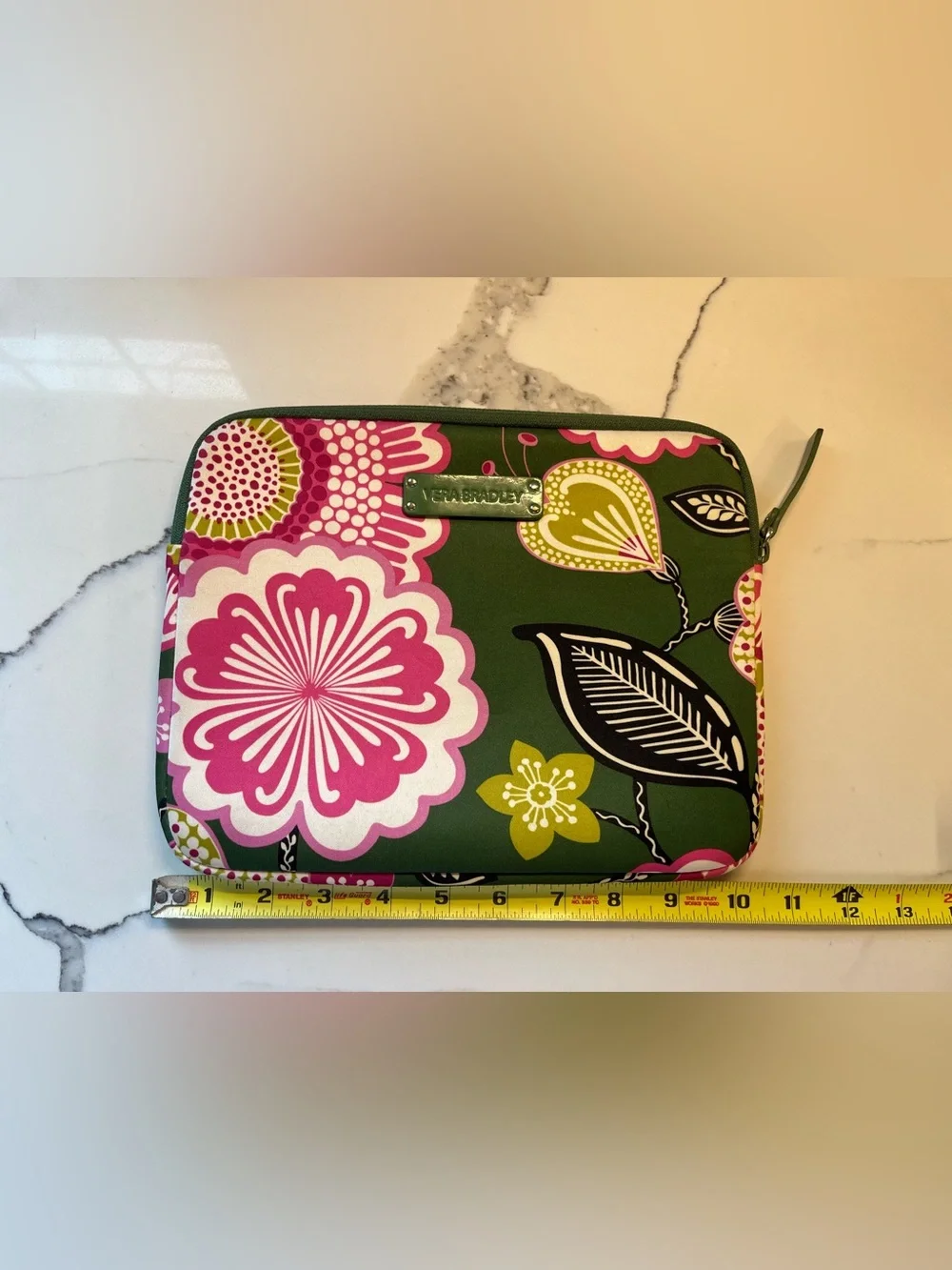 Vera Bradley Green Floral Pouch with Pink & Lime Accents